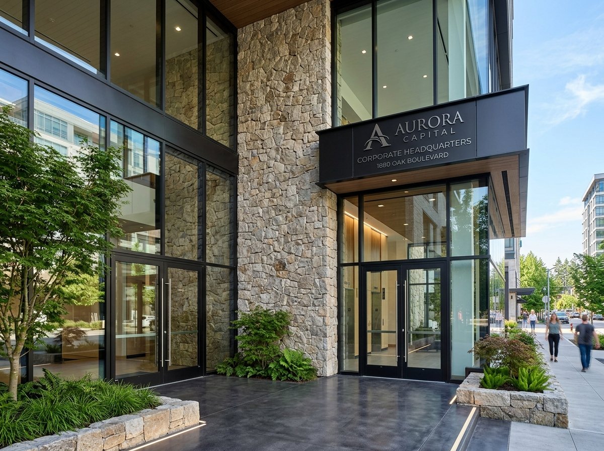 Fachada comercial corporativa com Pedra Moledo